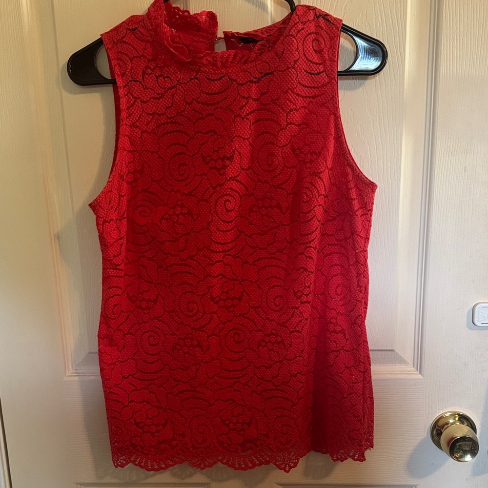 Banana Republic Red Lace Sleeveless Blouse